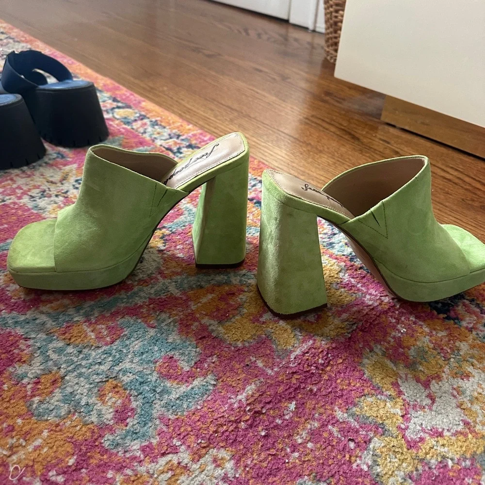 Free People Lime Green Suede Mules - Picture 2 of 4